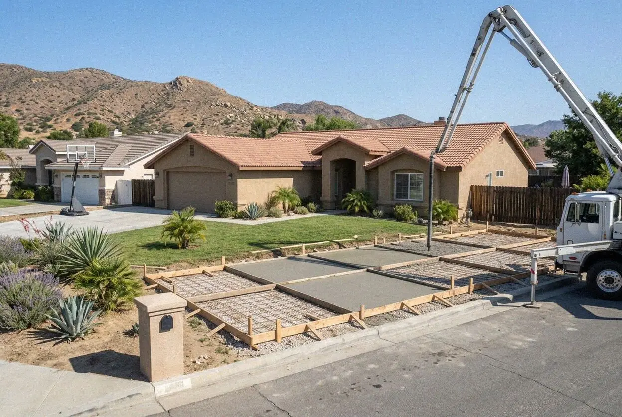 Moreno Valley Concrete Pro crew finishing a slab in Canyon Lake