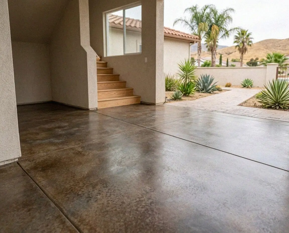 Smooth interior concrete floor installation at a Moreno Valley home