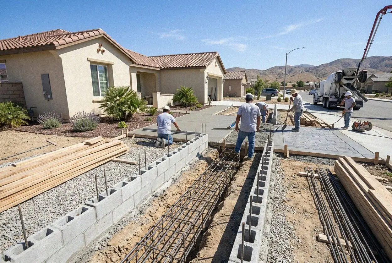 Excavated foundation footing forms ready for concrete in Moreno Valley