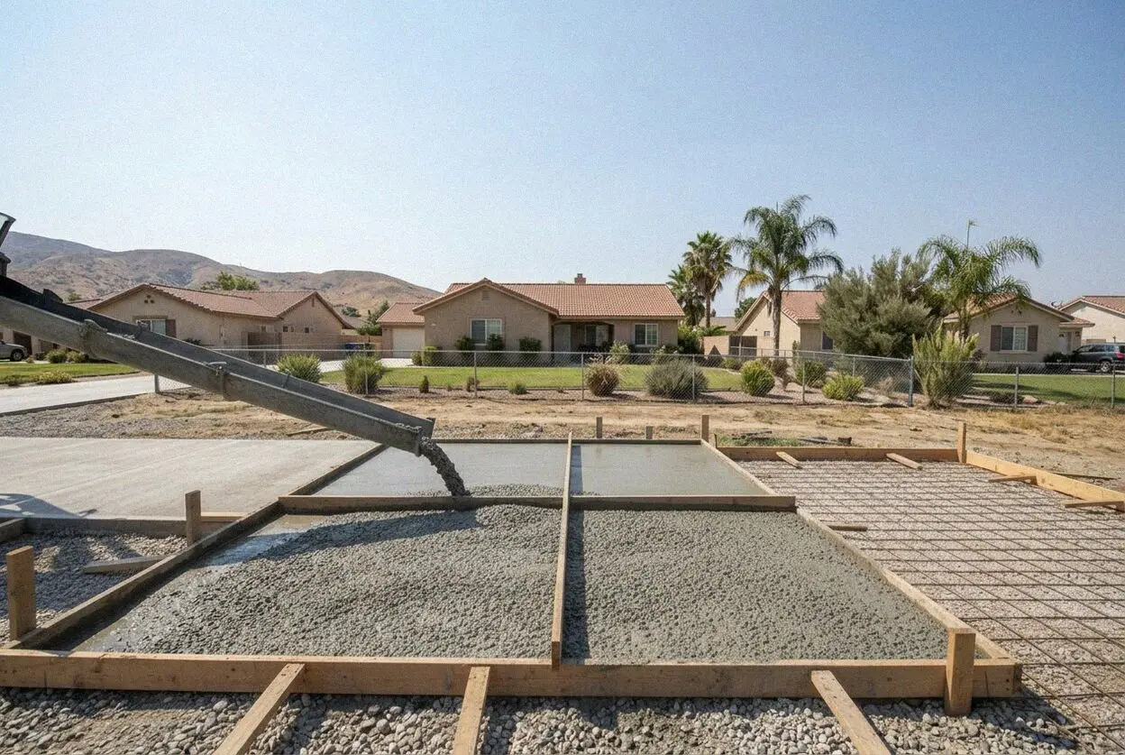 Concrete crew pouring a reinforced driveway in Grand Terrace