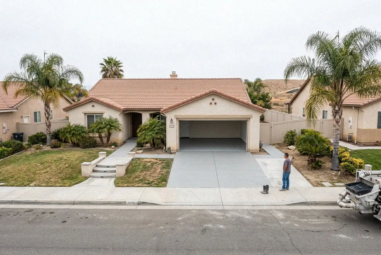 New garage floor slab at a Sunnymead Ranch home in Moreno Valley