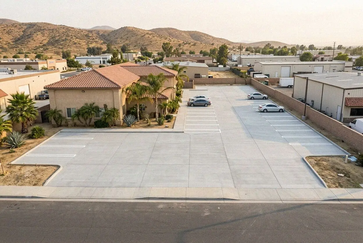 Concrete truck apron at a warehouse on Perris Boulevard, Moreno Valley