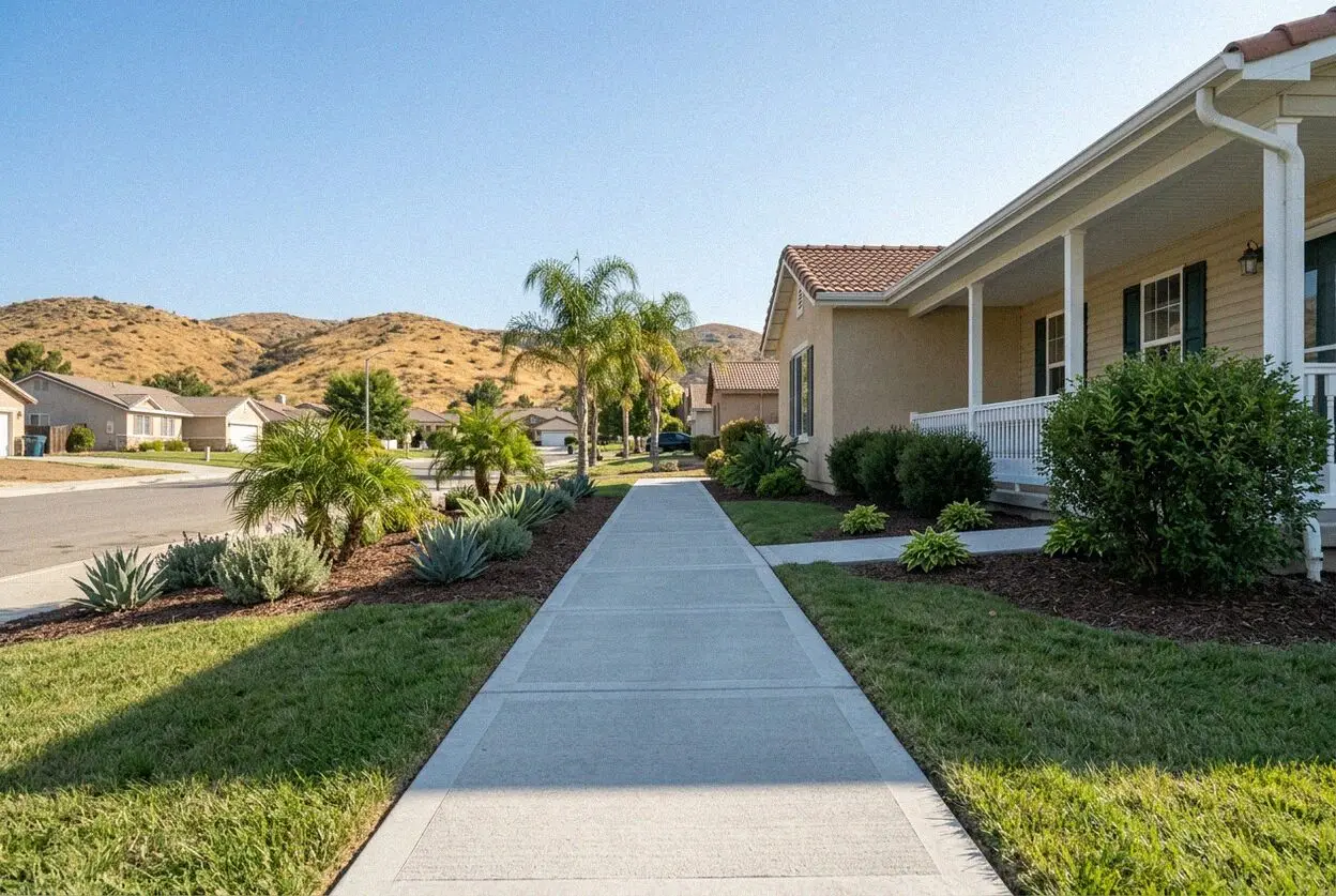 Replaced public sidewalk panels on a street in Edgemont, Moreno Valley