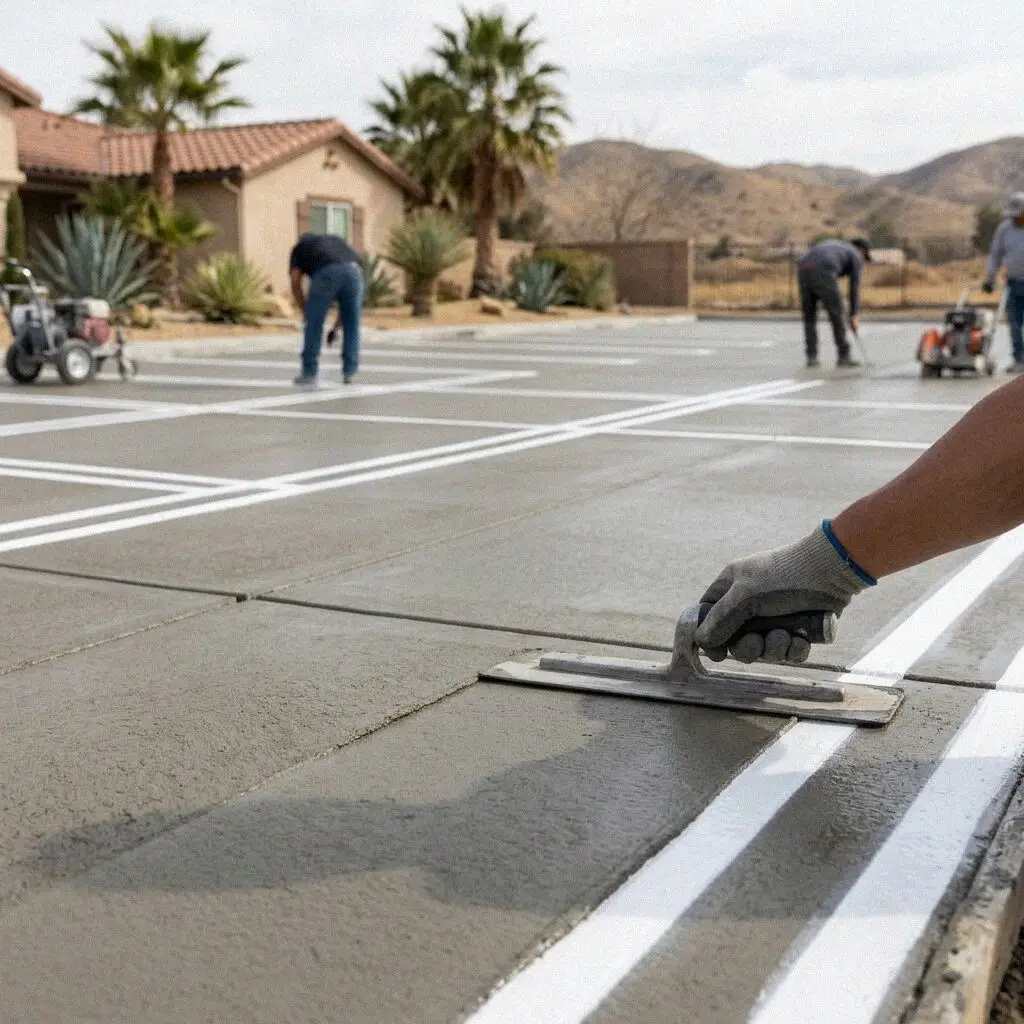 Commercial concrete parking lot installation crew in Moreno Valley