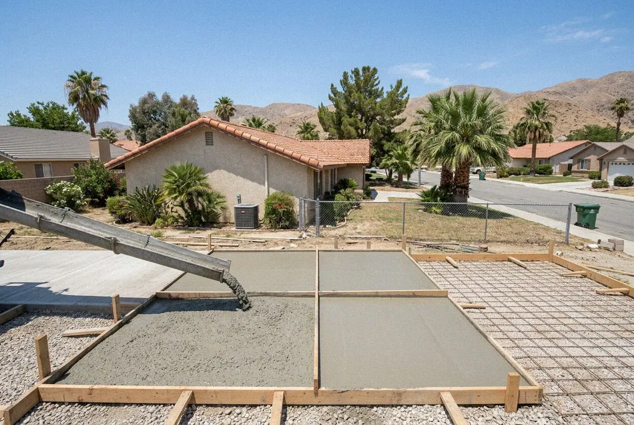 Pouring a reinforced concrete driveway in San Jacinto, CA
