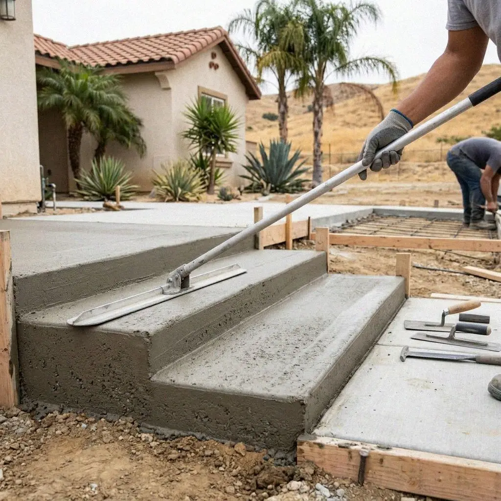 Finished concrete entry steps leading to a Moreno Valley front porch