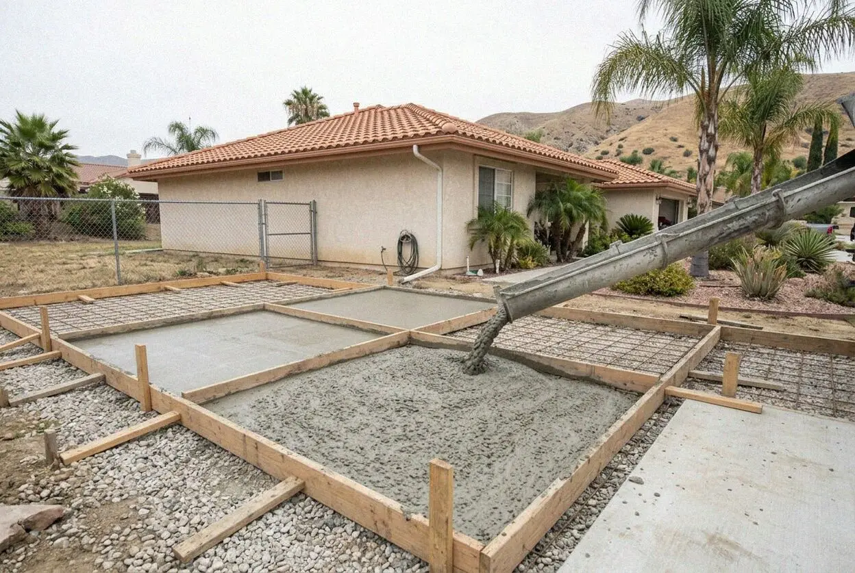 Pouring and finishing a concrete driveway in Temescal Valley