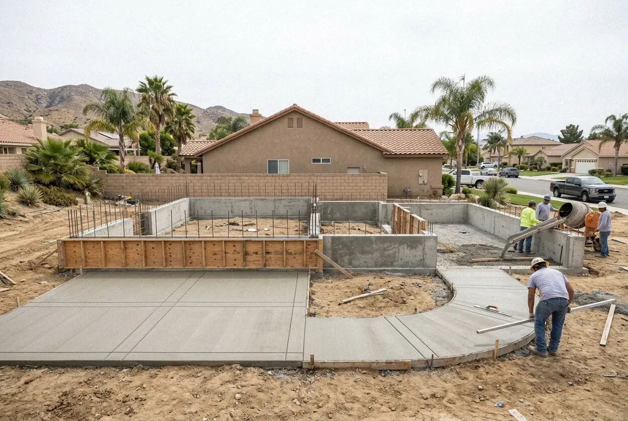 Forming a reinforced concrete foundation footing in Moreno Valley