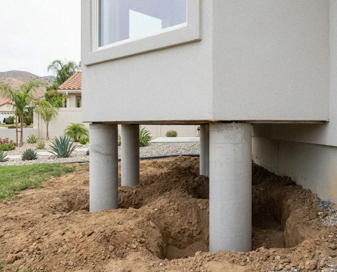 Foundation raising under a single-family home in Moreno Valley