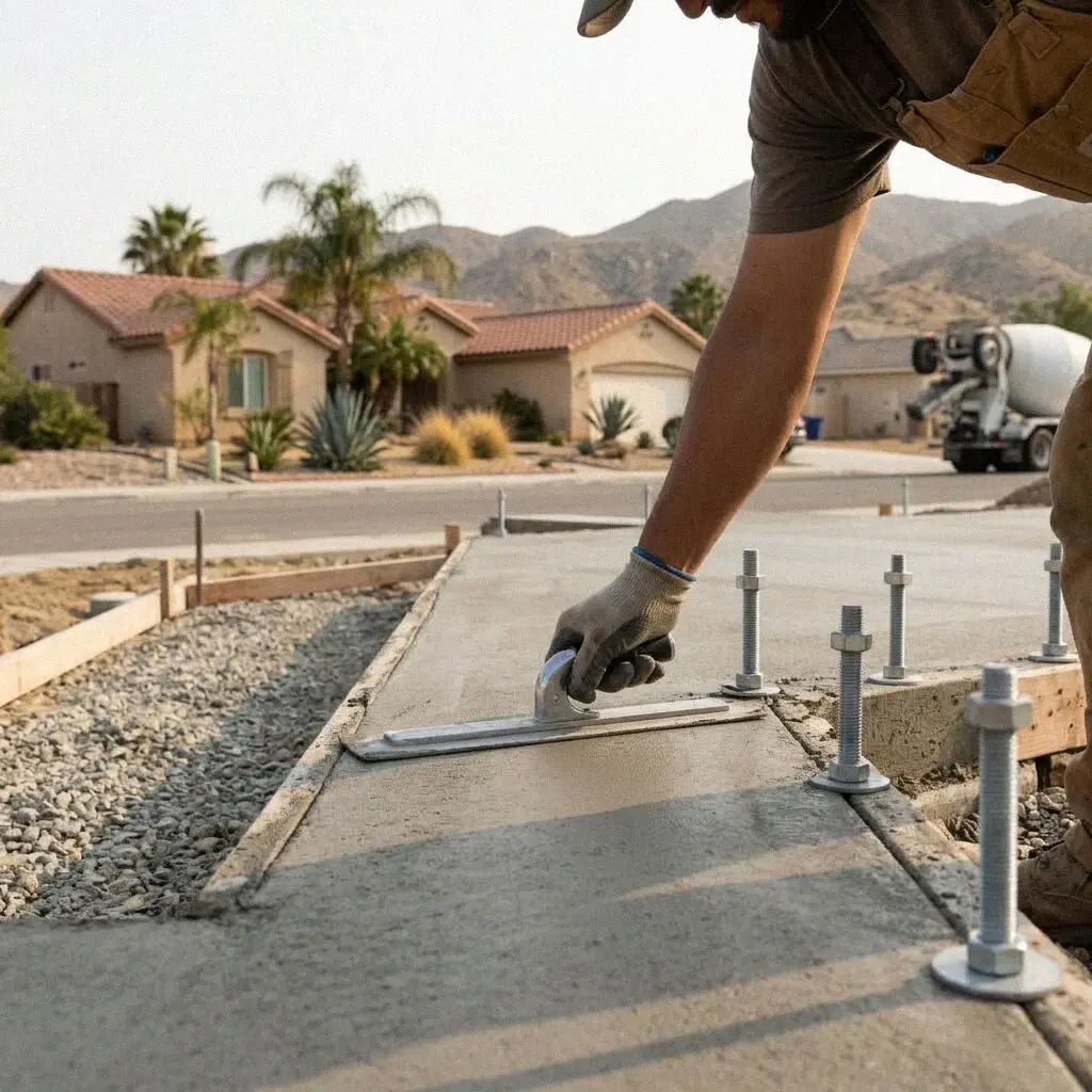 Finished residential concrete slab foundation cured in Moreno Valley
