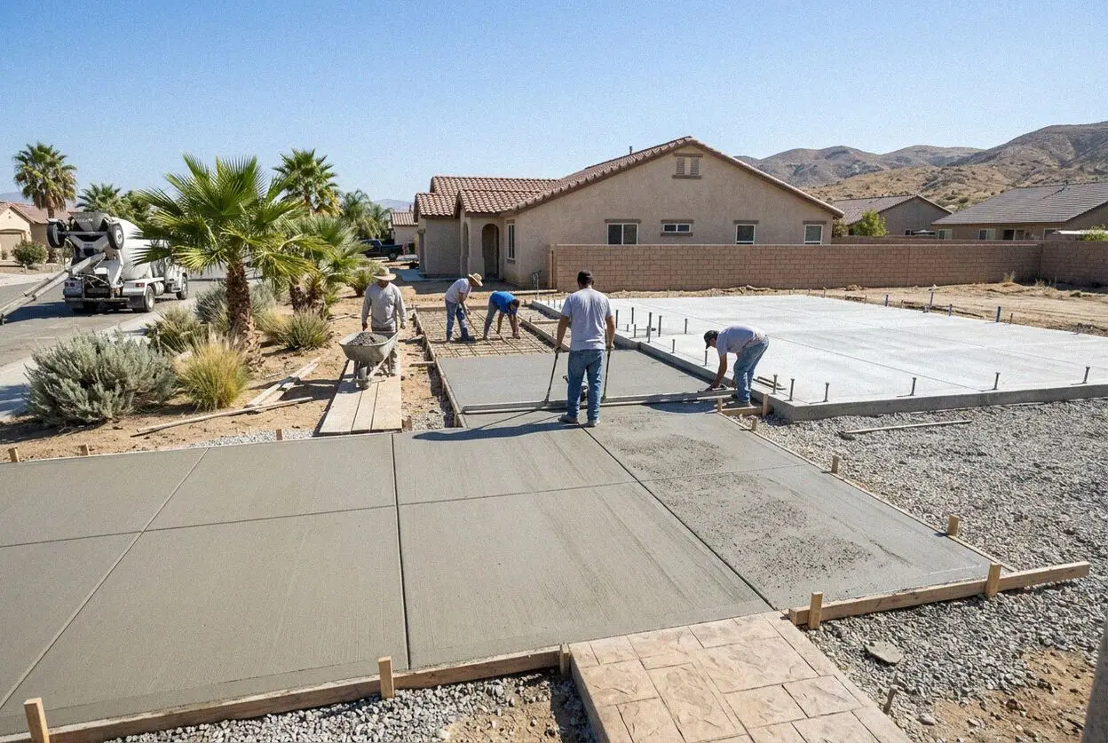 Pouring a concrete slab foundation for an addition in Moreno Valley